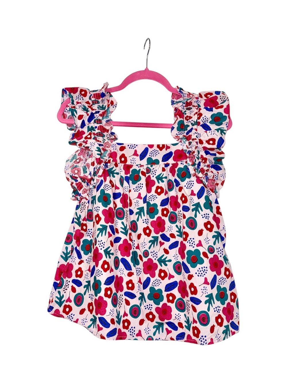 JODIFL Brand - Pink Floral Ruffle Sleeve Tank Top - size small - vguc